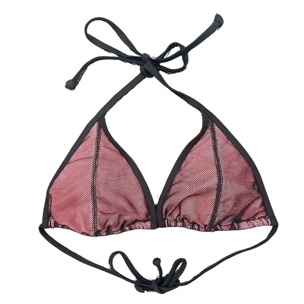 Neon Coral & Black Mesh Bikini Top